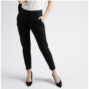 BETABRAND Black White Striped Pockets Ankle Pants